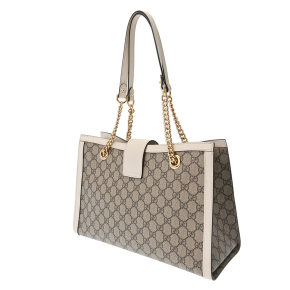 Gucci Padlock GG Chain Shoulder Bag Beige Supreme Canvas Tote - Picture 2 of 9